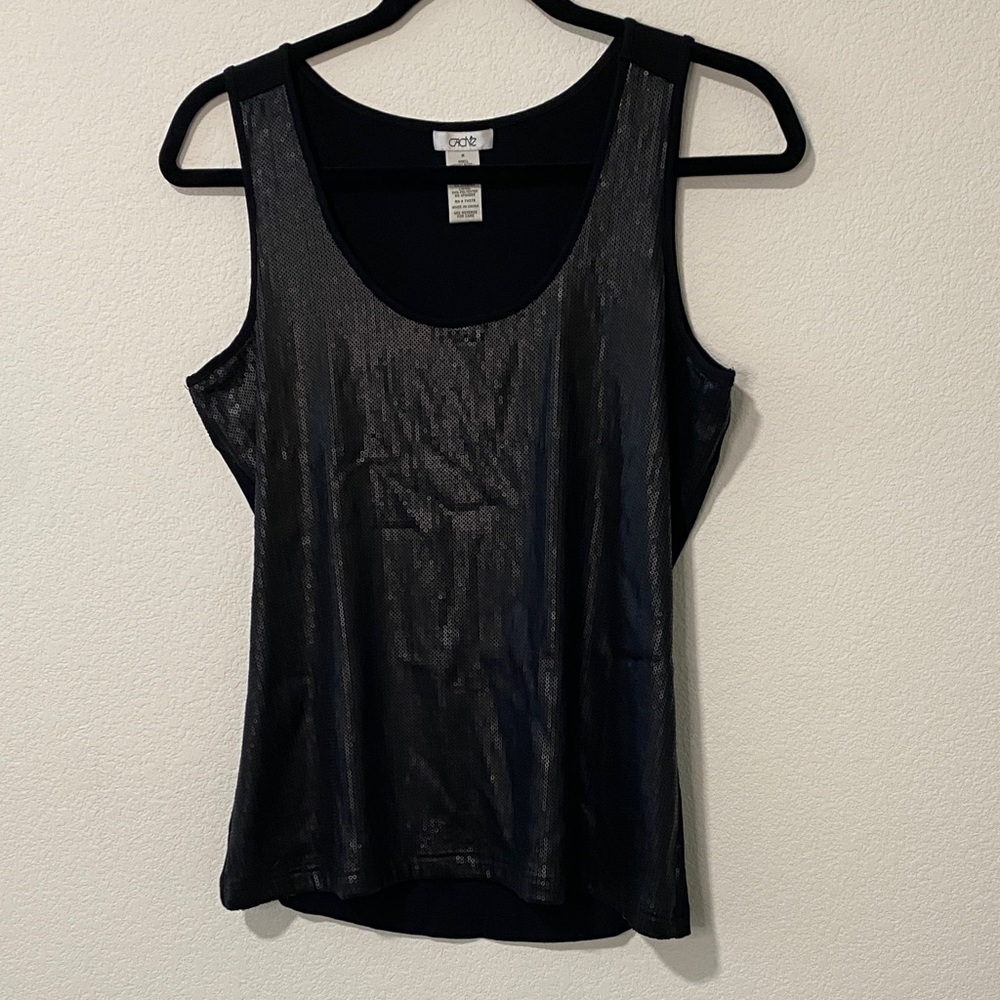 Women’s Sequin Shimmer Sexy Black Tank Top Sleeveless Cocktail Party Coquette